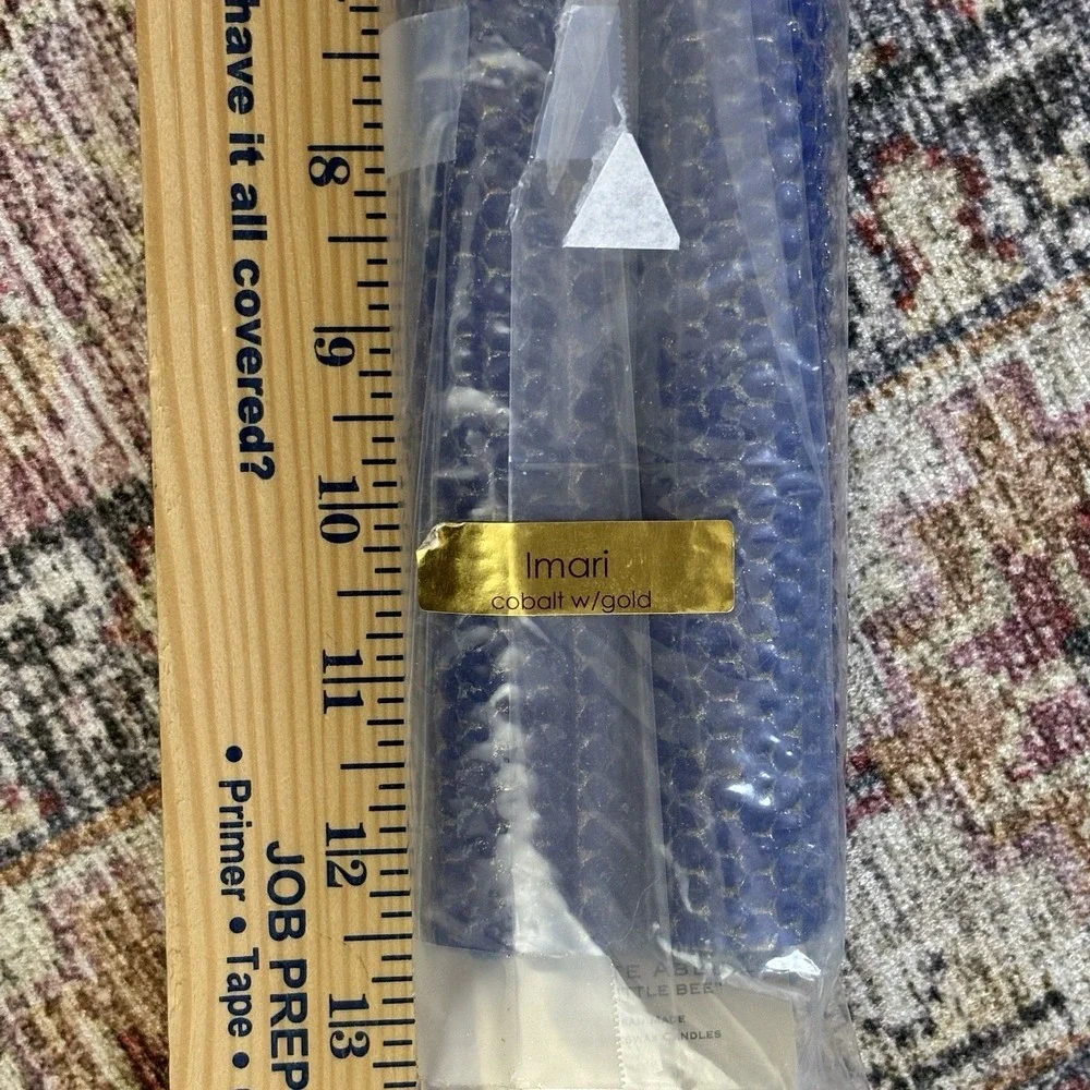 Natural Beeswax Bright Blue Gold Taper 12